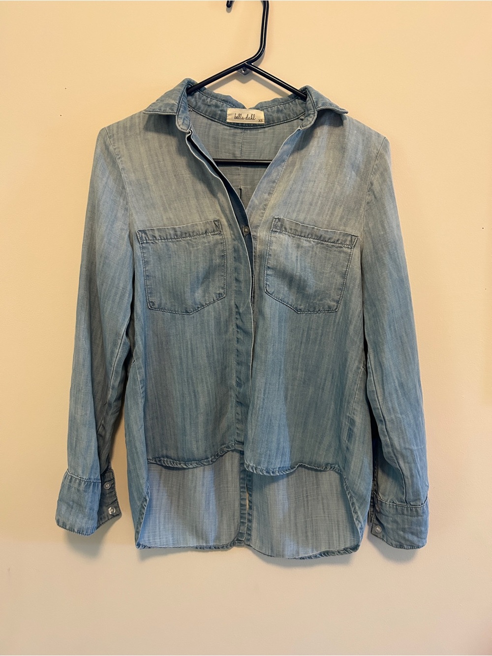 Bella Dahl Tencel Chambray Button up Shirt, Split Back High Low Hem